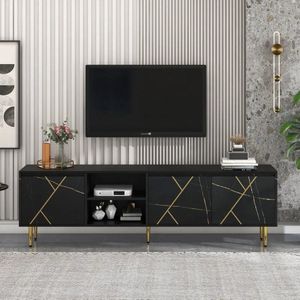 NewWave® - TV Meubel Zwart Goud - 200x35x60cm - Design Woonkamer Televisie Kast - Dressoir Kast - Goudkleurige Pootjes - Zwart/Goud Detail