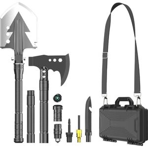 NewWave® - Outdoor Survival Kit - Bijl/Mes/Schep/Zaklamp En Meer - Met Compass - Met Sneeuwschuiver - Aluminium Legering