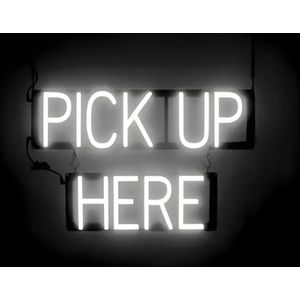 PICK UP HERE - Lichtreclame Neon LED bord verlicht | SpellBrite | 59 x 38 cm | 6 Dimstanden - 8 Lichtanimaties | Reclamebord neon verlichting