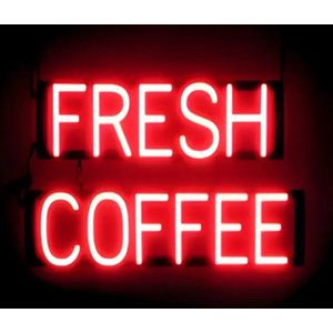FRESH COFFEE - Lichtreclame Neon LED bord verlicht | SpellBrite | 58 x 38 cm | 6 Dimstanden - 8 Lichtanimaties | Reclamebord neon verlichting