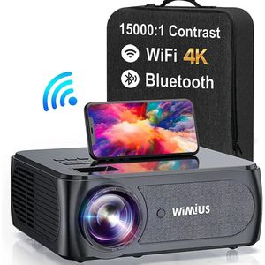 Wimius K8 Projector - 4K Full HD Beamer - 4D Keystone - 5G WiFi - 300 inch - 15.000 Lumen - Thuisbioscoop - Film Projector - 360 graden flip functie - Inclusief draagtas