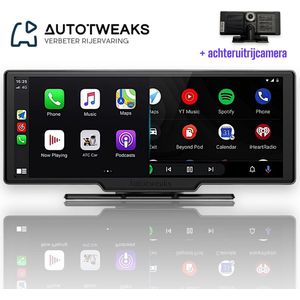 AutoTweaks - Navigatiesysteem Auto - 10 Inch - Ingebouwde Dashcam - Apple Carplay en Android Auto - Incl Achteruitrijcamera - Nieuw 2024