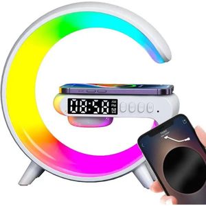 B.O.S. Wekker - Nachtlampje - Radio - Wekkerradio - Draadloze Opladers - Led Lights - Led - Draadloze Oplader - Smart Clock - Smart Speakers - Smart Bluetooth Speaker - Draadloze Oplader - Led Lampen - Multifunctioneel - Wit