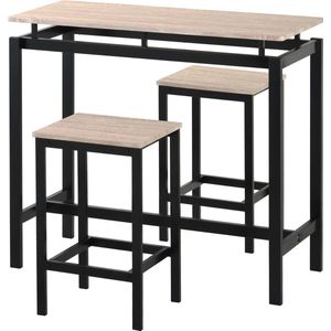 B.O.S. Bartafel Set - 2 Barkrukken - Keukentafel - Ontbijttafel - Barstoelen - Krukken - Modern Industrieel Design - Zwart Stalen Frame - 100x40x90 - Makkelijk Te Monteren