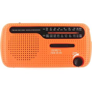 Veelzijdige Oranje Noodradio met Opwindbare Dynamo, Zonnepaneel, Zaklamp, en Powerbank - Noodpakket - Draagbare Radio op Batterijen en USB - Radio op Batterijen - Ideaal voor Overleving en FM/AM Luisterplezier
