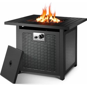 B.O.S. Vuurtafel - Vuur Tafel - Vuurkorf - Terrashaard - Op Gas - Zwart - Lavasteen - Met Waterdichte Bescherm Hoes - 76x76x60CM