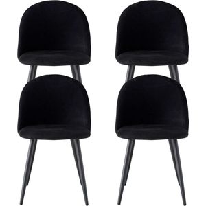RG Enterprises® - Gefluweelde stoelen set van 4 woonkamer - 43x47,5x80 - Zwart