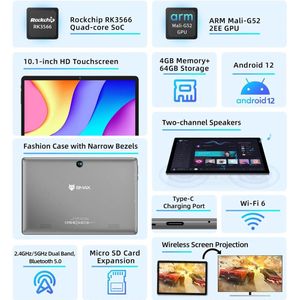BMAX Kids Tablet I9 Plus Android 13 GPU G522EE 8GB RAM 64GB ROM 10,1 Inch Allwinner RK3562 Quad Core Port Tablets PC WIFI 6