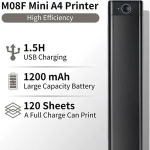 Phomemo M08F A4 Draagbare Thermische Printer, Ondersteunt 8.26 ""X 11.69"" A4 Thermisch Papier, draadloze Mobiele Reizen Printers Voor Auto En Kantoor