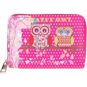 Portemonnee - Uitjes op Tak - Happy Owl - Roze - Rits - 13x9cm