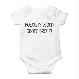 Soft Touch Rompertje met Tekst - Hoera ik word Grote Broer - Zwangerschaps aankondiging - Coming Soon Rompertje - Wit/Zwart | Baby rompertje met leuke tekst | | kraamcadeau | 0 tot 3 maanden | GRATIS verzending