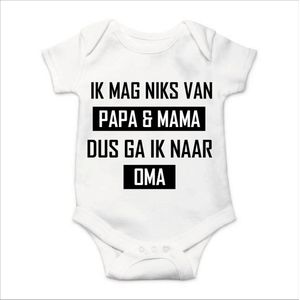Soft Touch Rompertje met Tekst - Ik mag niks, dus ga ik naar Oma - wit/zwart | Baby rompertje met leuke tekst | | kraamcadeau | 0 tot 3 maanden | GRATIS verzending