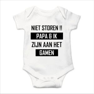Soft Touch Rompertje met Tekst - Niet Storen! Papa en ik zijn aan het Gamen - wit/zwart | Baby rompertje met leuke tekst | | kraamcadeau | 0 tot 3 maanden | GRATIS verzending