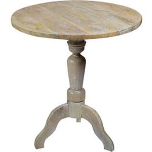 Bijzettafel - klassieke naturel tafel - antique white wash finish - houten tafel - rond 70cm