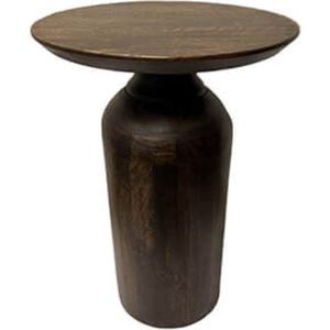 Bijzettafel - bruine tafel - walnoot - organische vorm - hout - by Mooss - diameter 40cm