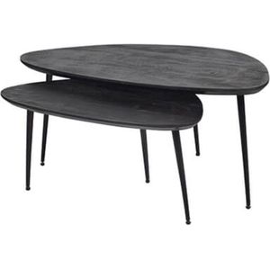 Bijzettafel - tafel set van 2 zwart KAARBANIK - met voelbare houtstructuur - organische vorm - hout - by Mooss - hoog 40cm