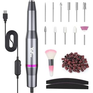 GlamourGrip elektrische nagelverzorgingsset – precisie voor gelnagels, professionele manicure- en pedicureset met premium grijze elektrische nagelvijl