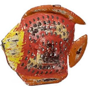 Windlicht - gerecyled metaal - ijzeren vis rood - by Mooss - 41 x 36 cm