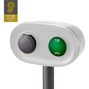OSTRA Pole Single - Smart Charging - Laden op zonne-energie - Modulaire Laadpaal - Gemonteerd op paal - Instelbaar vermogen tot 22kW - 32A, 1-3 fase - Slimladen - Voorbereid op kWh verrekenen - Nederlands product - Wit