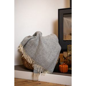 Wollen Plaid - Visgraat - Groen Wit