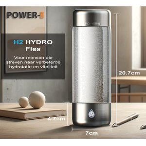 Power-8® H2 Hydro 430ml waterfles met PEM membram titanium core - glas - Hydrogen water - Waterstof Generator - waterflessen - H2 + Hydrogeen - Draagbare Drinkfles - Elektrische Waterfilter Fles - hydrogen generator - afslanken - gezondheid