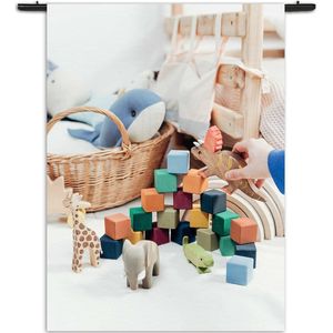 Mezo Wandkleed Spelende Kinderen Rechthoek Verticaal - Kinderkamer - Baby cadeau - Babykamer XL (210 X 150 CM) - Wandkleden - Met roedes
