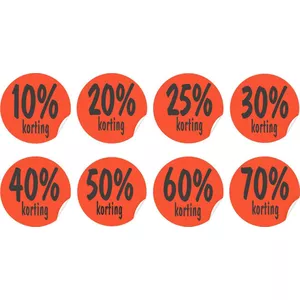 Promotiestickers – 500 Ronde Kortingsstickers (25 Mm) – Rood Met Witte Tekst '50% Korting' – Per Rol, Sterke Kleefkracht, Geschikt Voor Winkels En Acties