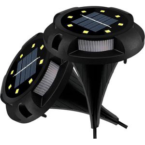 Grondspots voor buiten - Solar tuinverlichting - 4 stuks Hoogwaardige kwaliteit - Inclusief 1 x Solar buitenlamp - 8 LED's - Bovenlicht warm wit - Zijlicht blauw - 4 Pack