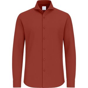 Overhemd - Rood - Piqué Katoen - Slim Fit - Strijkvrij