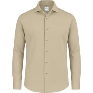 Overhemd - Beige - Japanese Knitted - Piqué Katoen - Slim Fit