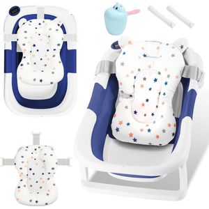 Zitkussen voor Babybadje, Drijvend Veilig Badzitje Opvouwbare Verstelbare Babybadsteun voor Pasgeborenen (Blauwe Beer