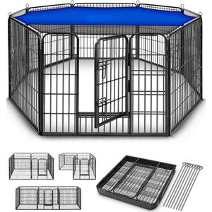 Hondenren met 8 panelen 80x80 cm staal zwart kopen