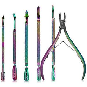 KADS Nagelriem Pusher Remover met Symphony Nipper Rainbow Rvs Manicure Nail Art Tool Set