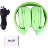 BS-N65 hoofdband vouwen Stereo HiFi draadloze hoofdtelefoon Headset met LCD scherm & TF opbergruimte voor pinpassen & LED Indicator licht & FM functie(groen)