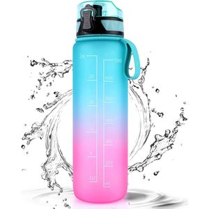 Fretree Sportwaterfles - Green Pink - 1L lekvrije design waterfles - BPA-vrije Tritan plastic drinkfles voor kinderen en volwassenen - sport, wandelen, fitnessruimte, outdoor, fietsen, school en kantoor