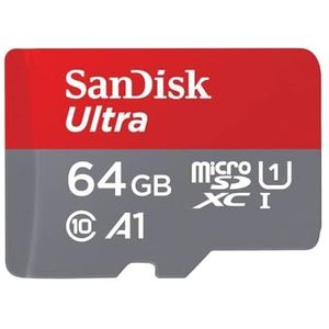 SanDisk SDSQUA4-064G-GN6MA, microSDXC Ultra geheugenkaart 64 Go+ SD-adapter Leessnelheid tot 120 MB/s, klasse 10, U1, goedgekeurd A1, rood/grijs