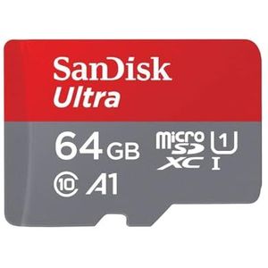 SanDisk Ultra 64 GB microSDXC Memory Card + SD Adapter with A1 App Performance Up to 120 MB/s, Class 10, U1, Red/Grey