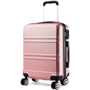 Reiskoffer, trolley met harde schaal, handbagage, dubbele wielen, lichtgewicht, ABS-kunststof, met cijferslot, 55 cm, beige