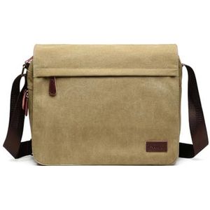 Kono Retro canvas schoudertas voor heren met meerdere vakken voor laptop van 13 inch, Khaki (stad), Schooltassen