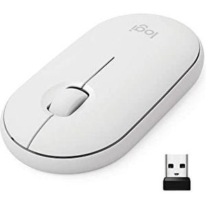 Logitech Pebble Draadloze muis met Bluetooth of 2.4 GHz-ontvanger, stille en slanke computermuis met stil klikken, voor laptop/notebook/iPad/pc/Mac/Chromebook - Wit