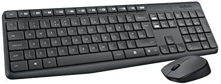 Logitech MK235 Draadloos Toetsenbord- en Muiscombinatie voor Windows, 2,4 GHz Wireless Unifying USB-Ontvanger, 15 FN-Toetsen, Lange Batterijduur, PC, Laptop, US Intl QWERTY indeling - Grijs