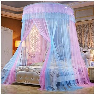 Koepel klamboe voor tweepersoonsbed, queensize en kingsize volledige dekking bed luifel gordijn muskietennetten blauw roze (hoogte: 2,7 m)