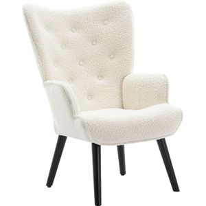 Merax Velvet Stoel - Teddy Gestoffeerde Fauteuil - Moderne Stoelen - Kuipstoel - Wit