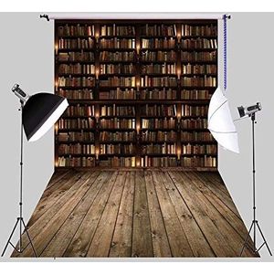 NIVIUS FOTO 5x7ft Fotografie Achtergrond Boekenplank Bibliotheek Boeken somber Vintage Houten Vloer Interieur Foto Achtergrond Video Party Kids Photo Studio Props XT-6397