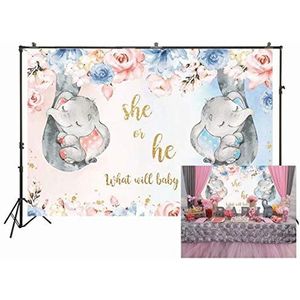 Fotografie Achtergrond Olifant Geslacht Onthullen Achtergrond Roze of Blauwe Bloemen Baby Shower Hij of Zij Geslacht Onthullen Party Banner Cake Tafeldecoraties Achtergronden SM-779