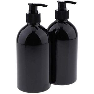 2 stuks ronde 16oz (500 ml) lege dispenser containers pomp bruine flessen voor doe-het-zelf vloeibare zeep, shampoo, body wash, lotions, etherische oliën. - Zwarte pomp, zoals beschreven AOD (zwarte