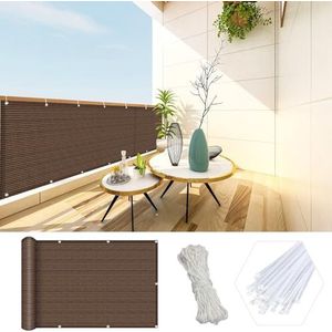 Inkijkbescherming Voor Balkon 130 x 750 cm Zonwerend Isolatienet Windbreker Schermen, Windscherm Makkelijk te Installeren, zonder boren voor Tuin, Terras, Outdoor, Balkonomranding, Bruin