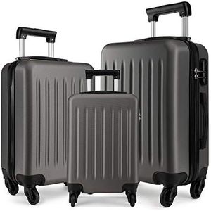 KONO Koffer reiskoffer trolley harde schaal ABS bagage 4 wielen spinner rolkoffer, grijs, SET, Ga verder