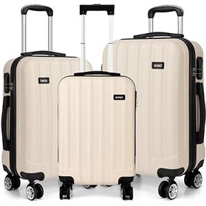 Kono Harde en duurzame koffer met 4 zwenkwielen van lichtgewicht ABS 50,8 cm, 61 cm, 71,1 cm, Beige, Cabine