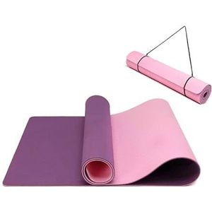 Yogamat, antislip en milieuvriendelijke TPE-sportmat met draagriem, gymnastiekmat voor pilates, workout, fitnessmat, 183 x 61 x 0,6 cm, lila